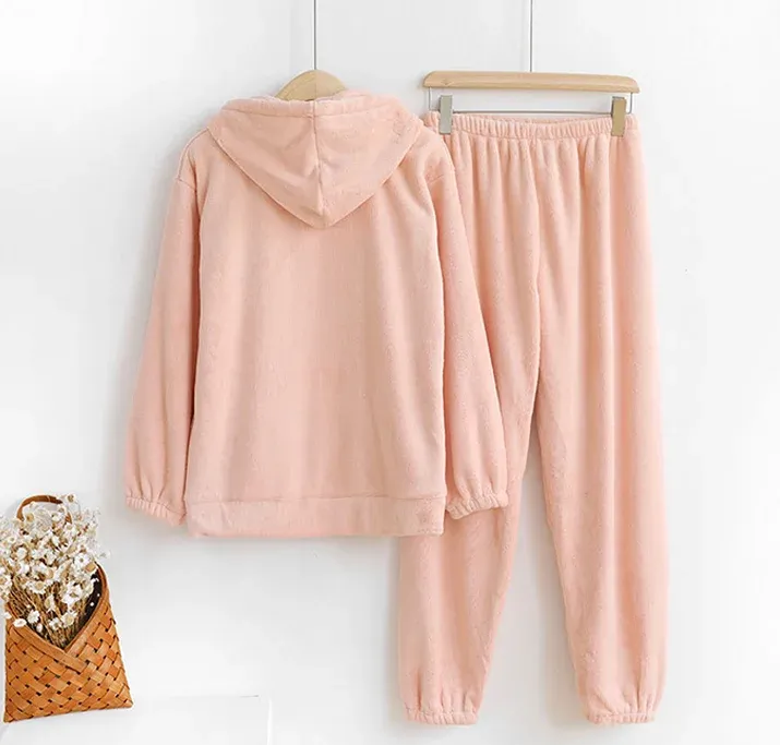 Winter Zip-Up Hoodie and Pants Set Warm Fleece Flannel Pyjamas for Men and Women Sleepwear for Couples - Image 5