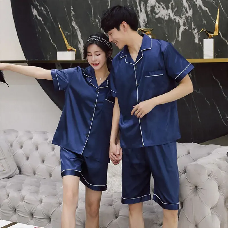 Pure Silk Satin Men's Women's Pajama Robes Elastic Waist Soft Nightwear for Home Use Bathrobes Designed for Couples - Image 2