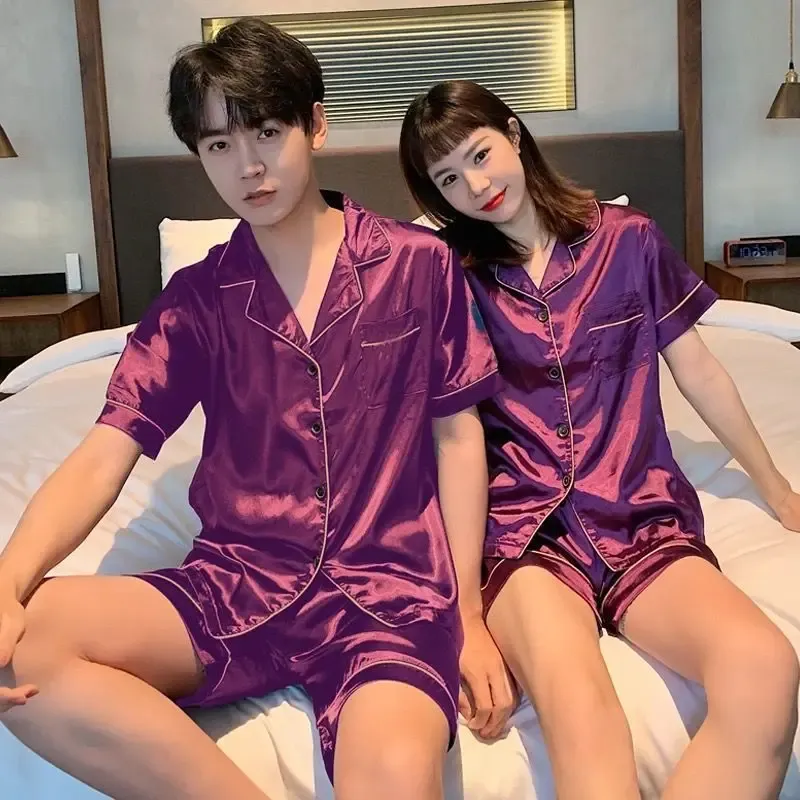 Pure Silk Satin Men's Women's Pajama Robes Elastic Waist Soft Nightwear for Home Use Bathrobes Designed for Couples - Image 3