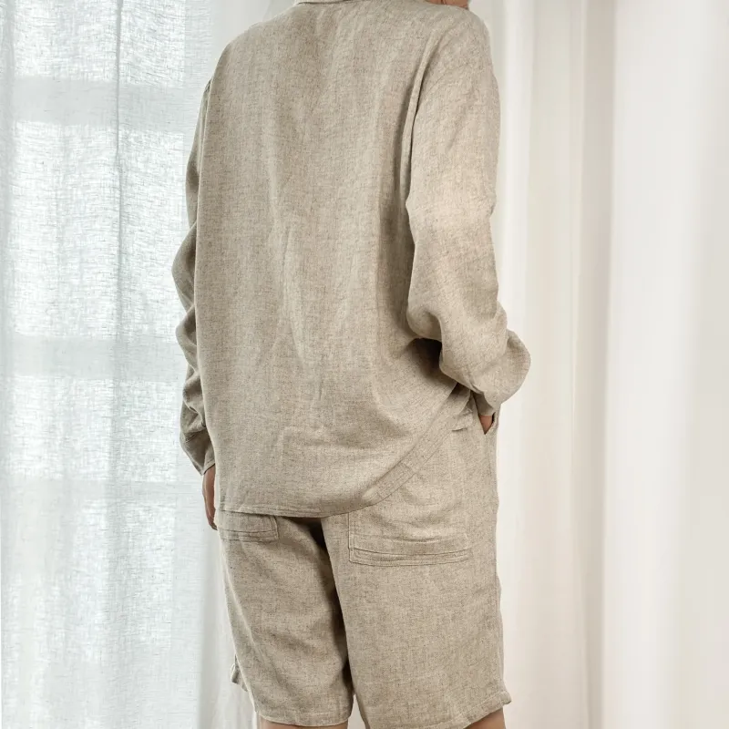 Antibacterial UV Protective Apocynum Venetum Sleepwear Comfortable Breathable Men Women Long Sleeve Short Pant Hemp Pajama Set - Image 3