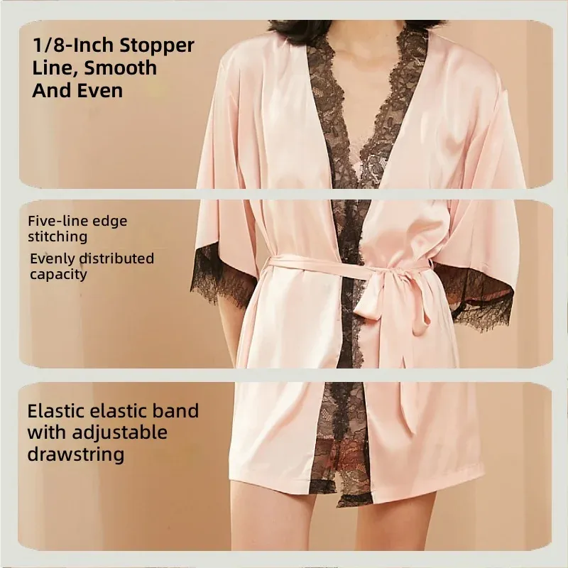 New Satin Long Sleeve Night Pajama Set for Men & Women Breathable Elastic Waist Silver Grey Skin-Friendly Texture - Image 3