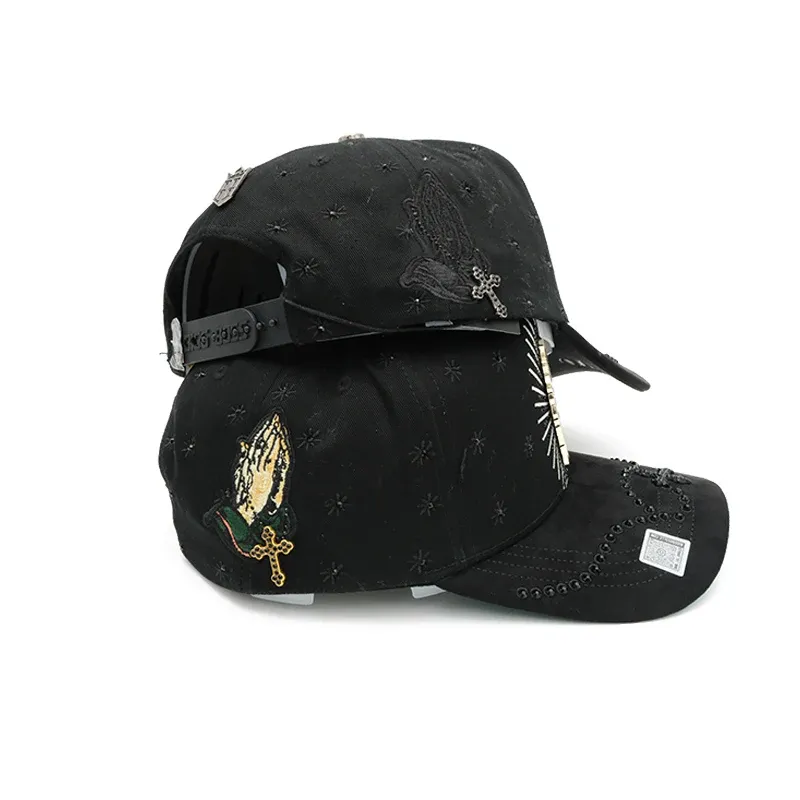 high quality Hot Selling San Judas metal Embroidery logo Rhinestone Adjustable unisex Baseball Cap for man women - Image 3