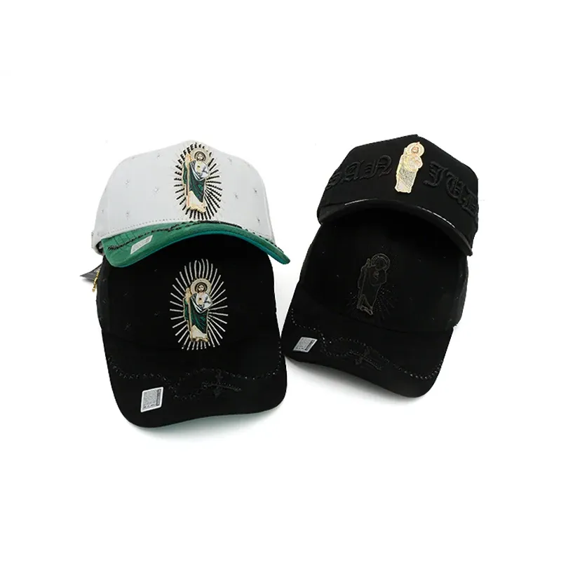 high quality Hot Selling San Judas metal Embroidery logo Rhinestone Adjustable unisex Baseball Cap for man women - Image 4