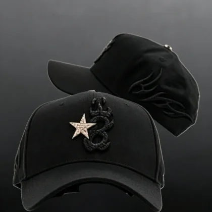 G5 Grade Black Plants and Flowers Embroidered 6-Panel PVC Baseball Cap Adjustable Men Women Hip Hop Streetwear