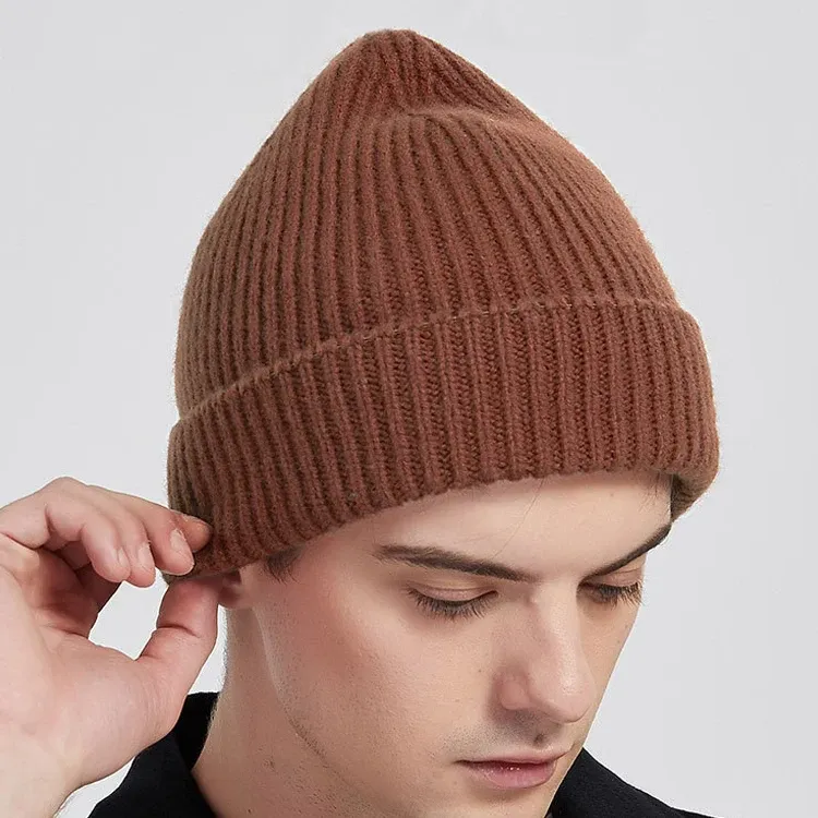 Warm Thicken Cashmere Mens Women's Fashion Winter Hats Logo Knitted Wool Beanies Unisex Winter Cap - Image 3