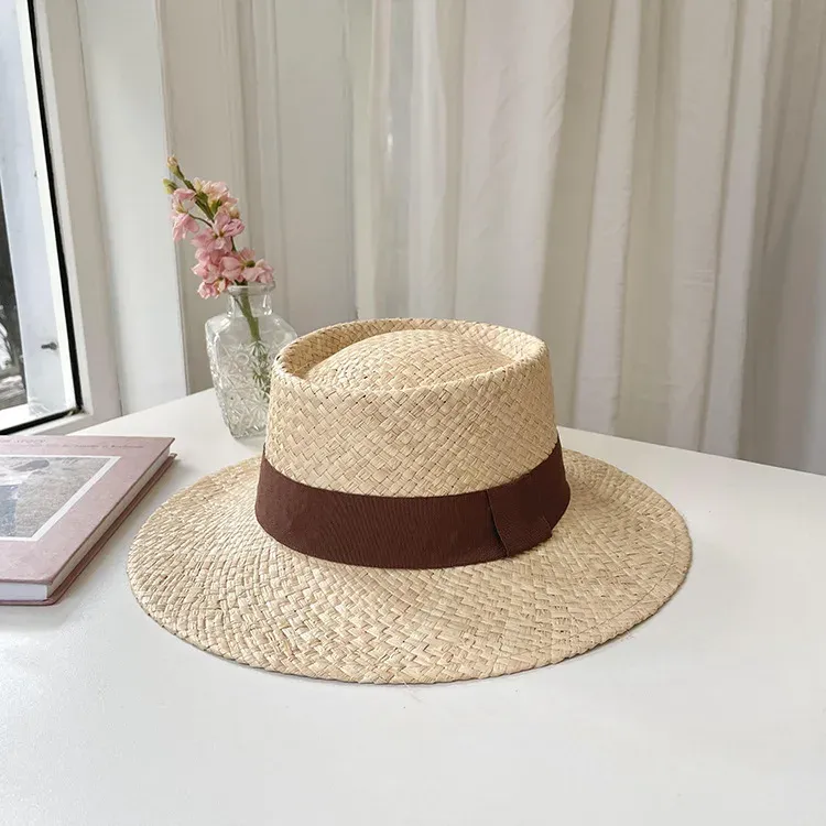 Summer Wide Brim Lafite Straw Handmade Fedora Straw Hat Men Women Summer Beach Jazz Hats - Image 2