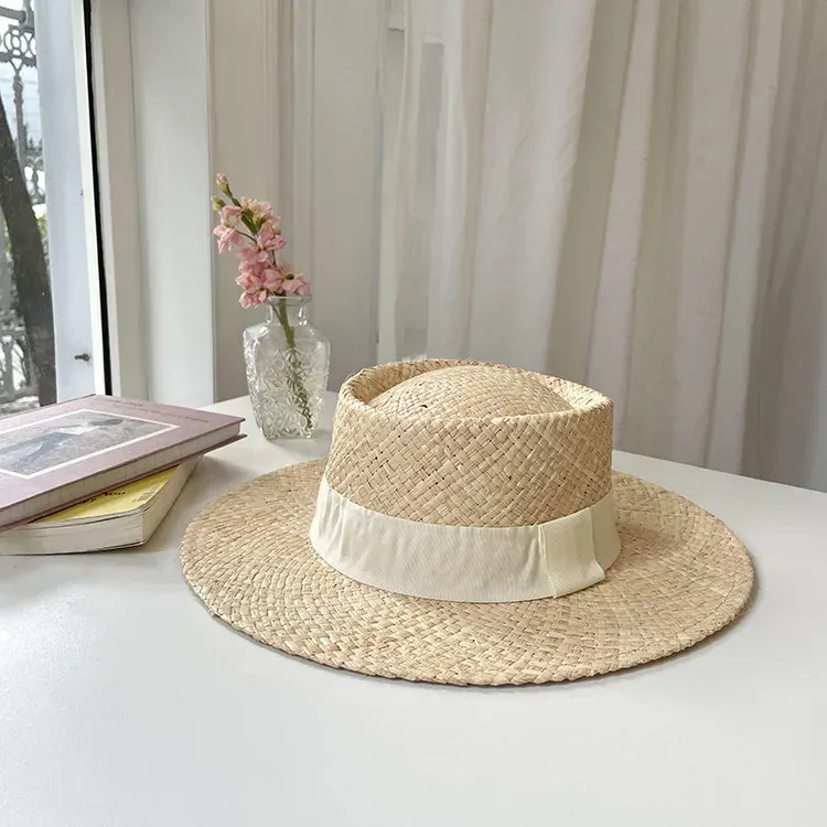 Summer Wide Brim Lafite Straw Handmade Fedora Straw Hat Men Women Summer Beach Jazz Hats - Image 3