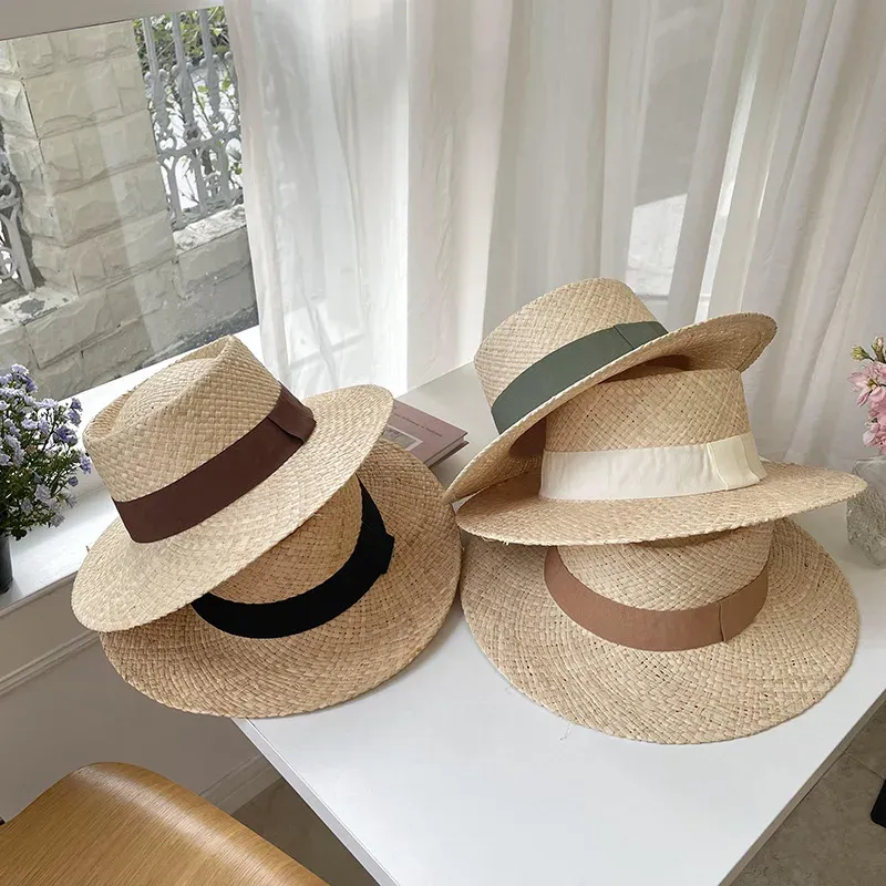 Summer Wide Brim Lafite Straw Handmade Fedora Straw Hat Men Women Summer Beach Jazz Hats - Image 5
