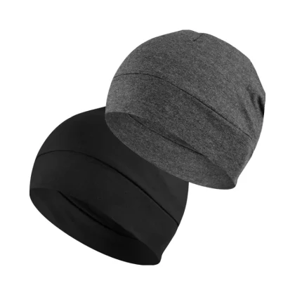 Headshion 2-Pack Lightweight 100% Cotton Beanie Sleep Hats 3D Embroidery Skull Caps for Men & Women Breathable Helmet Liner