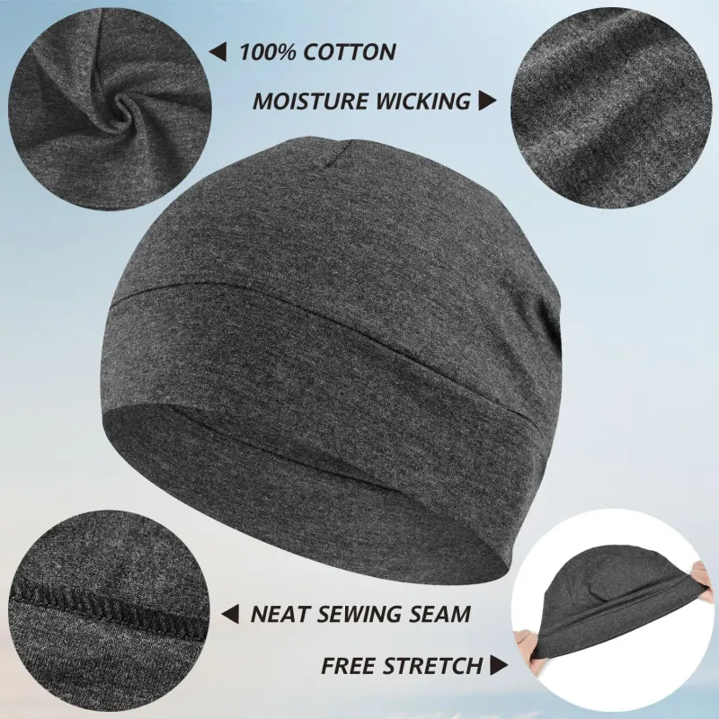 Headshion 2-Pack Lightweight 100% Cotton Beanie Sleep Hats 3D Embroidery Skull Caps for Men & Women Breathable Helmet Liner - Image 2