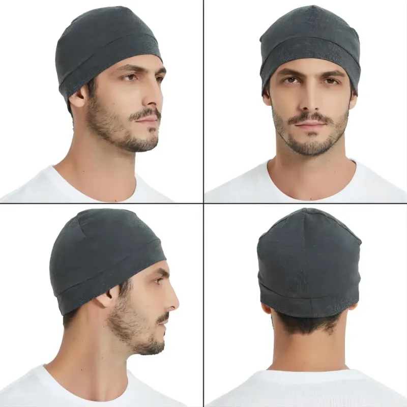 Headshion 2-Pack Lightweight 100% Cotton Beanie Sleep Hats 3D Embroidery Skull Caps for Men & Women Breathable Helmet Liner - Image 3