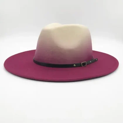 Men Women Wide Brim Wool Felt Panama Gradient Cowboy Cap Feather Jazz Hat Retro