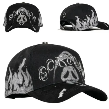New Arrival SCREAM 5 Panel Vintage Baseball Cap High Quality Original Barbas Hats with Chrome Beads Gorras for Men and Women