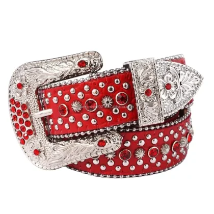 Western Bling Bling Skull Heads Rhinestone Belt Men Women Cowboy Crystal Studded Leather Jean Belt Diamond Belt