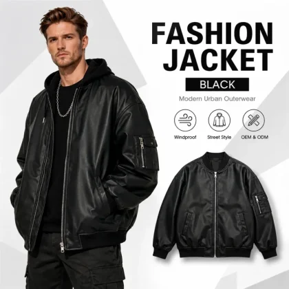 High Quality Brown Biker Jacket XL Size Finished Leather with Front Logo and Zipper Closure for Autumn