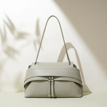 ODM& 2026 Factory Wholesale Supplier Genuine Leather Minimalist New Niche Handbags Women's Shoulder Bags Two Straps ZIP