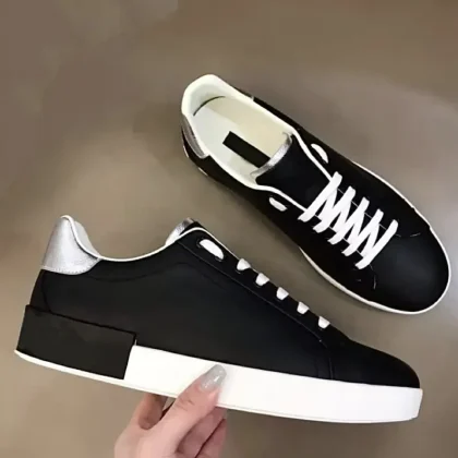 Men's Luxury Running Sport Walking Sneakers Breathable Genuine Leather Upper Toe Trendy Slip-On Lace-Up Closure Embroidery Logo
