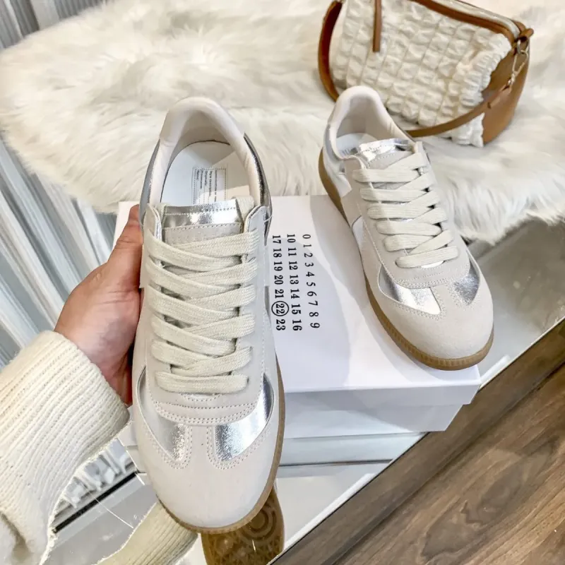 High-End Margiela MM6 for Dr for Lace-Up Shoes Mens Womens White Couples Genuine Leather Casual Sneakers Retro Niche - Image 3