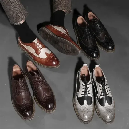 Premium Full Grain Cowhide Men's Shoes, 100% Genuine Leather Casual Breathable Soft Sole Sneakers