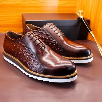 sh11568a Handmade Italian Oxford Shoes for Men Premium Quality Casual Lace-Up Leather Design Comfortable Spring