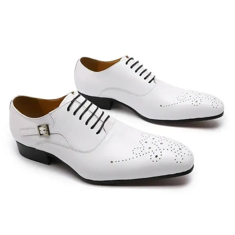 Breathable Men's Wedding Oxfords: Premium Leather Pointed Business Shoes with Buckle - Image 2