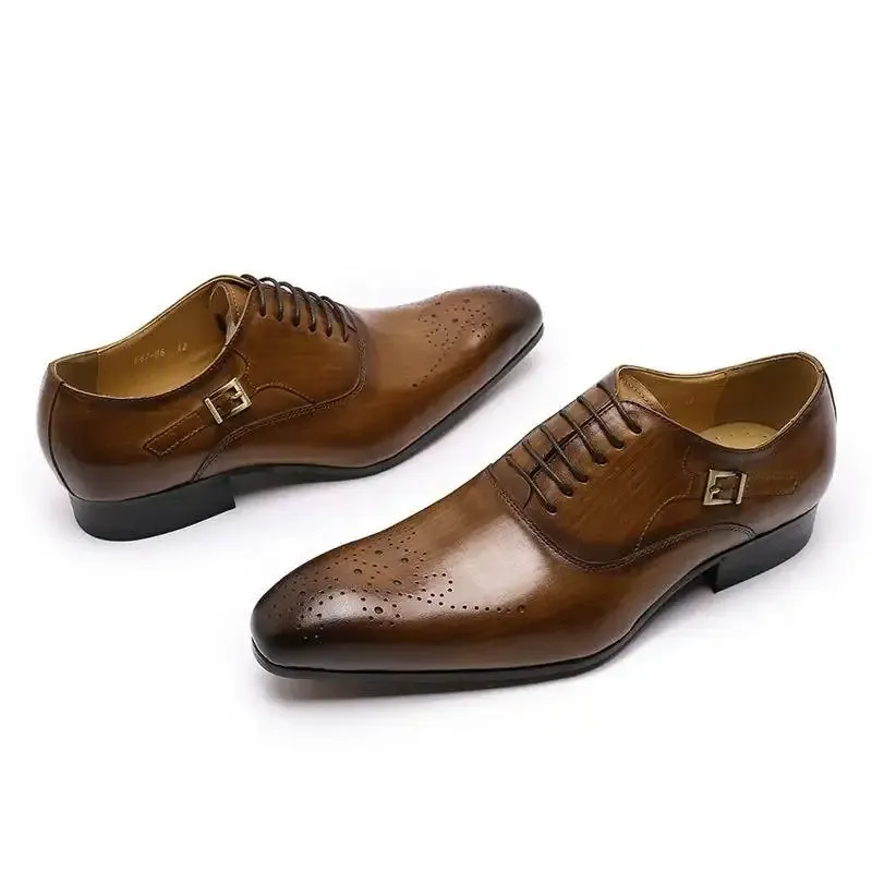 Breathable Men's Wedding Oxfords: Premium Leather Pointed Business Shoes with Buckle - Image 3