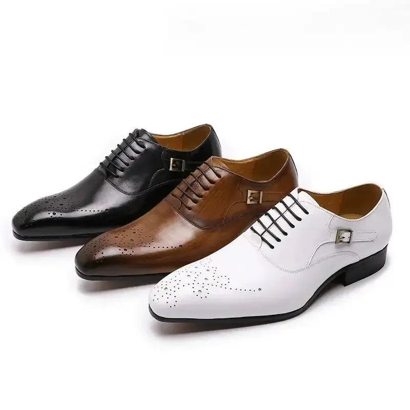 Breathable Men's Wedding Oxfords: Premium Leather Pointed Business Shoes with Buckle - Image 4