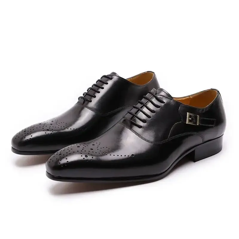 Breathable Men's Wedding Oxfords: Premium Leather Pointed Business Shoes with Buckle - Image 5