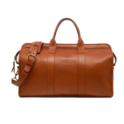 Sac à Main en Cuir Premium Brown Leather Duffel Bag with Adjustable Shoulder Strap, Luxury Travel Weekend Bag for Men and Women