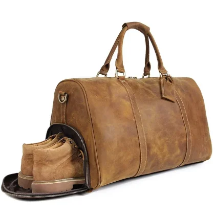 Premium Crazy Horse Genuine Leather Weekender Duffle Bag Men's Travel 17 Inch Laptop Bag Cowhide Leather Gym Sports Duffel Bags
