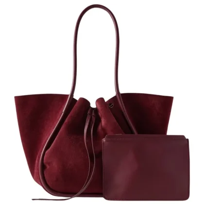 Premium Quality Genuine Leather Fashion Tote Bag Zipper Open Pouch Large Capacity Burgundy Shoulder Handbag Office Daily Use