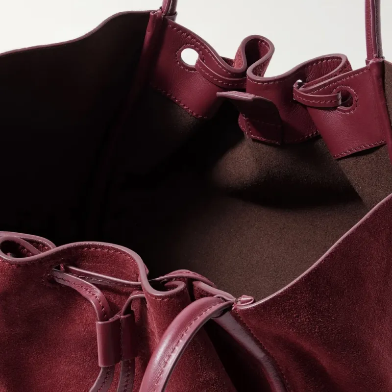 Premium Quality Genuine Leather Fashion Tote Bag Zipper Open Pouch Large Capacity Burgundy Shoulder Handbag Office Daily Use - Image 2