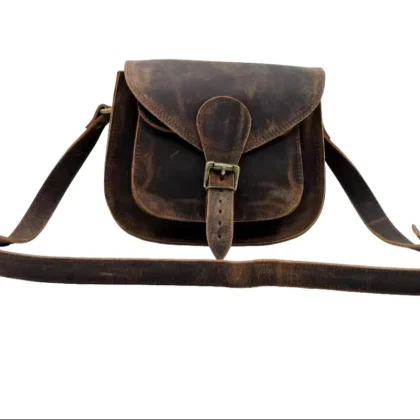 Handmade Vintage Premium Quality Leather Small Bag Two Adjustable Crossbody Shoulder Straps Fashionable Canvas Zipper RFID Chain