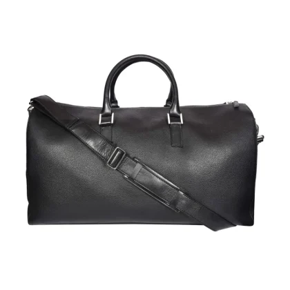 Premium Luxury Casual Black Genuine Leather Zipper Duffle Bag Unisex Large Weekend Travel Gym Sports Motorcycle Lightweight