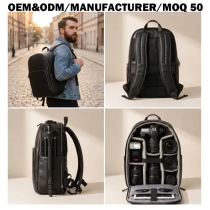 Premium Full Grain Leather Camera Backpack for Professional DSLR Shockproof Men's Photography Rucksack Manufacturer