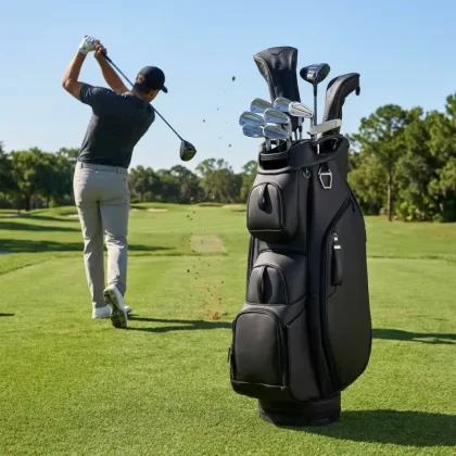 PRIMUS GOLF Design 15 Way Black Leather Golf Cart Bag for Men Water-resistant Men Golf Bag