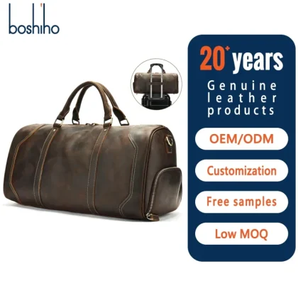Genuine Leather Large Capacity Portable Travel Bag Crazy Horse Leather Casual Gym Bag Men's Cowhide Retro Premium Luggage Bag