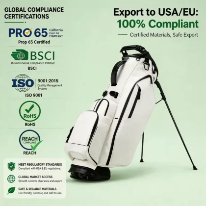 Lightweight Portable Waterproof Pu Leather Golf Stand Bag 14 Way Men & Women Golf Stand Bag White Green Luxury