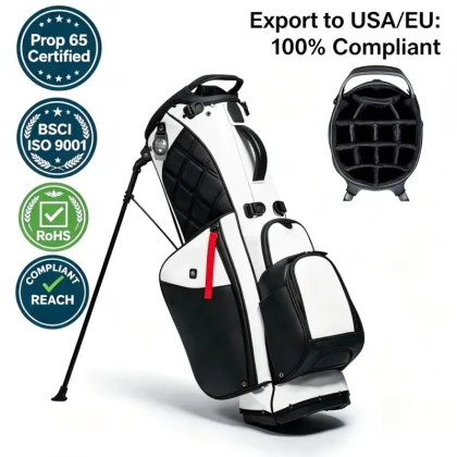 Premium Waterproof Leather Golf Stand Bag | 14-Way Divider | Unisex Black Personalized Design