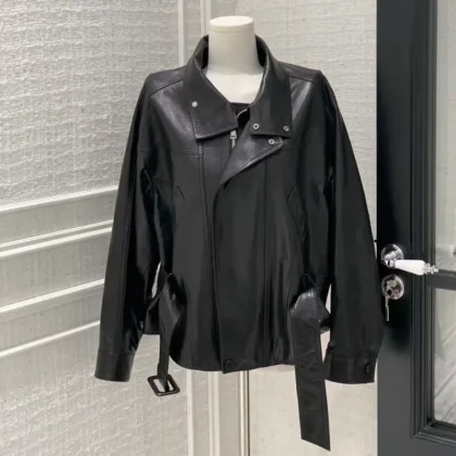 Genuine High Quality Luxury Leisure Breathable Formal Womens Leather Biker Jacket Genuine