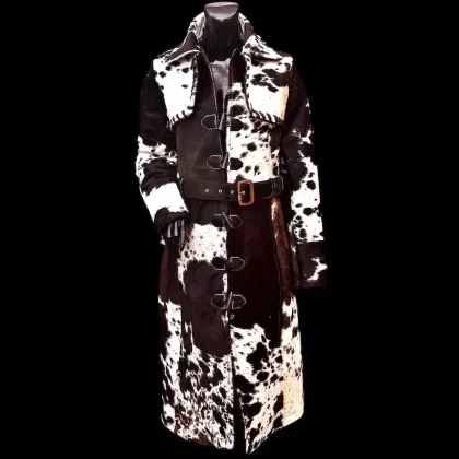 Authentic Western Style Cowhide Leather Windbreaker Jacket Cow Fur Print Breathable Woven Fabric Nylon Lining Autumn Winter