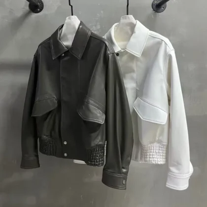 Genuine Sheepskin Leather Jacket Loose Fit Spring Autumn Outerwear 2026 New Design Fashon Women's Motorcycle Real Leather Jacket