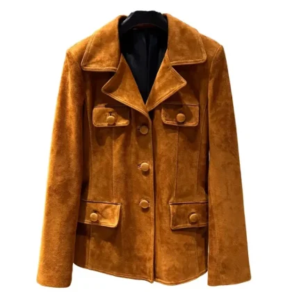 New RTS Hot Sales Logo Printed Camel Women's Vintage Winter Classic Suede Leather Genuine Bomber Jacket Coats Breathable