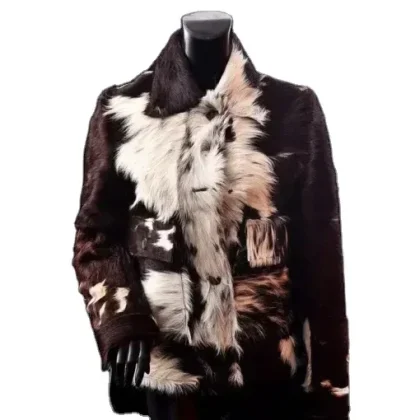 Man Fur Jacket Manufacturer Luxury Animal Cow Printed Cowhide Zipper Bomber Racing Motorcycle Biker Men's Leather Jackets