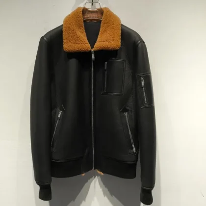 Factory Wholesale Deal Mens Black Wool / Cashmere Genuine Leather Winter Motorbike Jacket Soft Casual Fashion Wear Premium Grade
