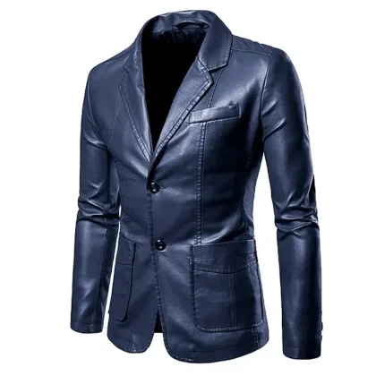 Autumn Winter Plus Size Men's Leather Jacket Casual PU with Solid Color Street Wear Blazer Style Cotton Filled Leather Coats