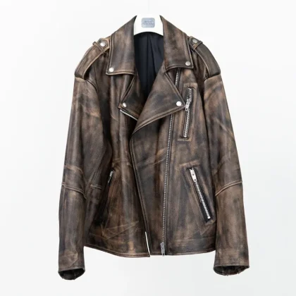 NAFA Wholesale Ladys Vintage Aged Frayed Genuine Leather Biker Jacket With New Material