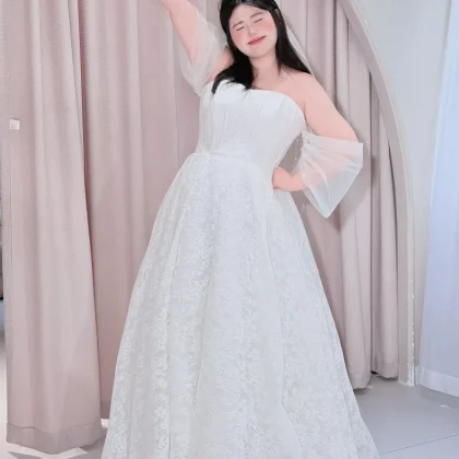 Plus-size Lace Light Wedding Dress Girls High-end Feel 100kg Everyday Wear White Engagement Marriage Registration Floor-Length