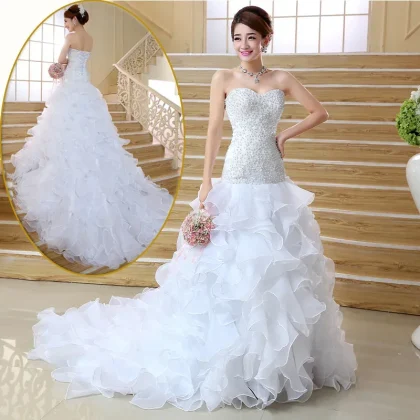 2024 Guangzhou Auyan High-End Luxury Wedding Dress for Women Export Bride Bridal Gown with Lace & Flower Decorations Wholesale