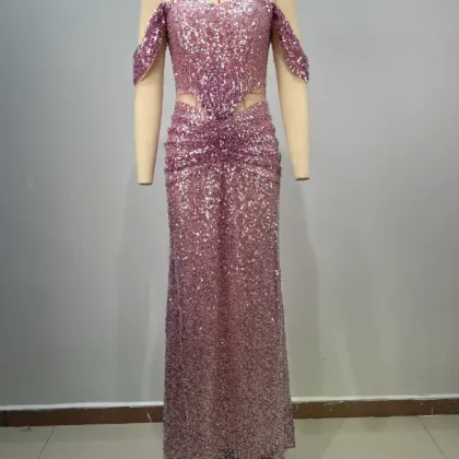 ED2814 Kimshein High End Luxury Glamorous Off Shoulder Ball Gown Sequin Floor Length Elegant Sequin Evening Dress